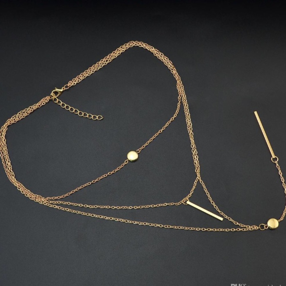 Layered gold chain choker summer necklace - Picture 3 of 6